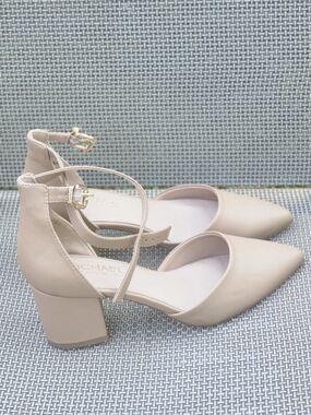 Michael Shannon Caily Nude Pointed Block Heel Ankle-Strap Pumps